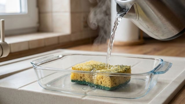 Quase desmaiei quando descobri o que a água fervente faz com a esponja de louça