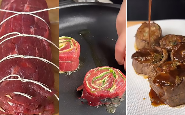 Almoço com carne suculento e com cara de restaurante para fazer no domingo: medalhões recheados com rúcula, parmesão e molho agridoce