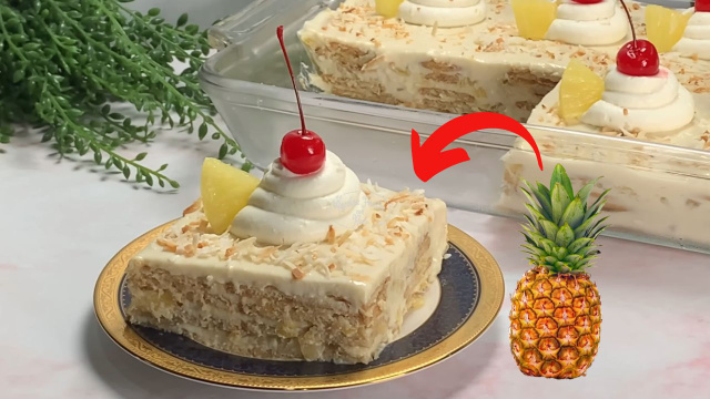 Como fazer torta charlotte de abacaxi com biscoito Maria e cream cheese: sobremesa sem forno e bem tropical