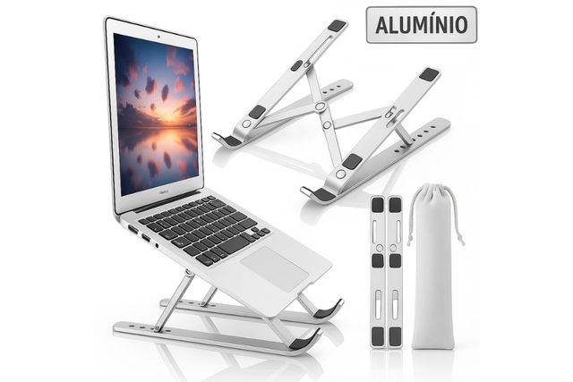 Suporte dobrável para notebook que evita dores e melhora a produtividade (Divulgação: Shopee).
 