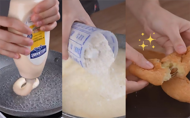 O segredo dessa receita é adicionar maionese na água fervente no preparo da massa: aí é só rechear e fritar