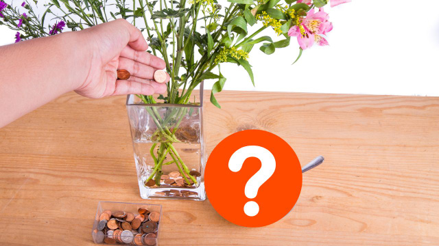 O que acontece quando você coloca uma moeda no fundo do vaso de flores?