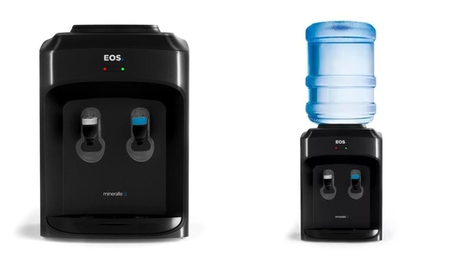 Tenha bem-estar e comodidade sem abrir mão de tecnologia e design com o Bebedouro de Mesa para Garrafão EOS Minéralle Eletrônico (Imagem: EOS).