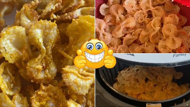 Adeus, cheetos: salgadinho caseiro de macarrão na airfryer é mais que crocante e as crianças amam!