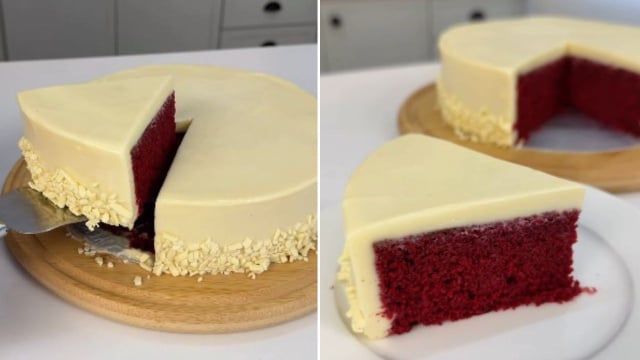 "Parece até uma entremet de confeitaria francesa, mas é moleza de fazer": receita de bolo red velvet com ganache de cream cheese de dar água na boca!