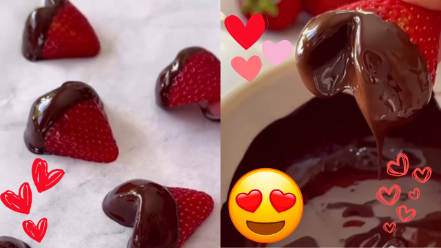 Ainda dá tempo de fazer pro Dia dos Namorados: morangos com chocolate em formato de coração muito fácil de fazer