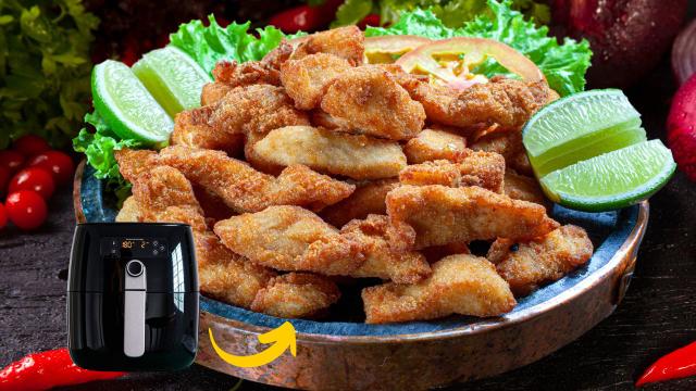 Iscas de peixe na airfryer: aparência de frito, mas muito sequinho