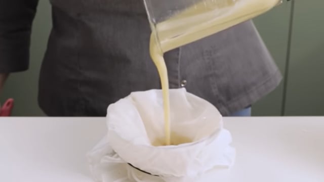 Após despejar a mistura no tecido é só espremer para garantir uma textura mais lisinha no final (Créditos: Reprodução / YouTube @plantlife.school)