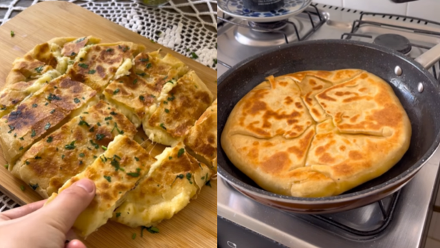 Pão de frigideira com casquinha crocante: estou viciada nessa receita com recheio de purê de batata e queijo, quero comer todos os dias