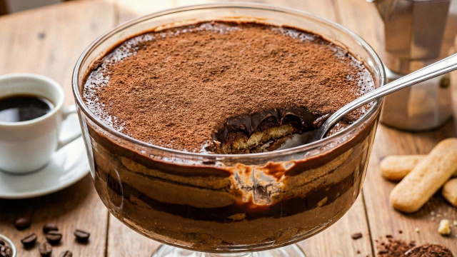 Sobremesa gelada de café preparado com brigadeiro de café, biscoito e ganache em taça (Créditos: Gerado por IA)