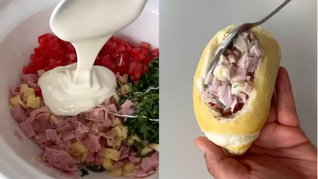 O recheio do pão realmente impressiona. (Créditos: Igor Rocha/ reprodução YouTube)