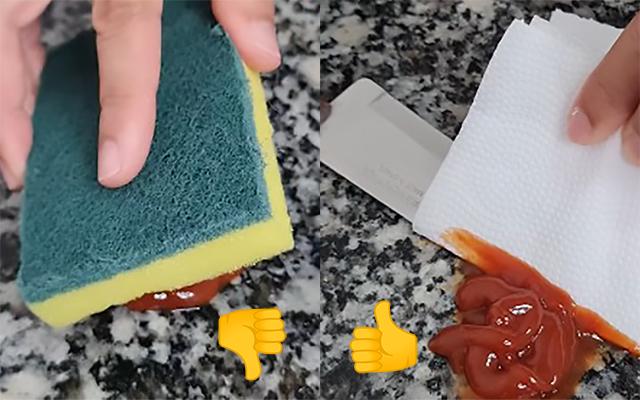 Com quantos anos você descobriu que precisa de uma faca para limpar o molho que caiu na pia ou bancada sem lambança?