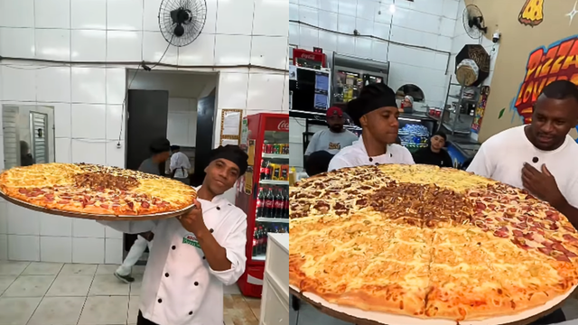 Pizza gigante de 5 sabores com 80 cm impressiona clientes no Rio de Janeiro e já inclui sabor doce