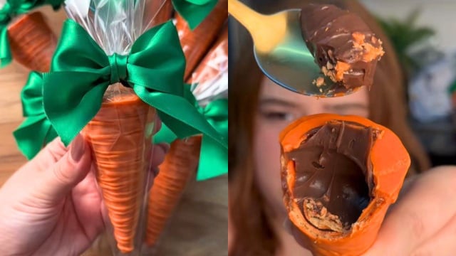 Cobri um cone de sorvete com chocolate colorido e fiz a melhor lembrancinha de Páscoa: todo mundo amou!