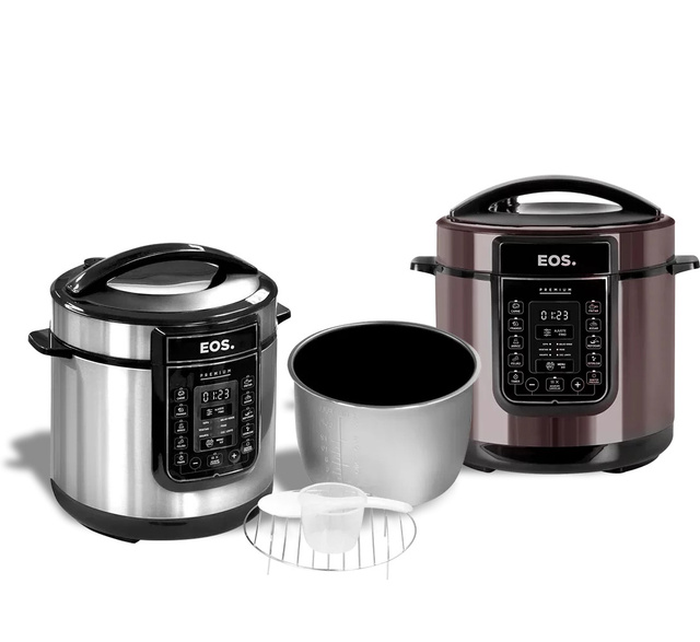 A Panela de Pressão Elétrica EOS Premium Digital EPP60DT / EPP60DI traz um display digital que adiciona um toque de modernidade e praticidade à sua cozinha (Imagem: EOS).
