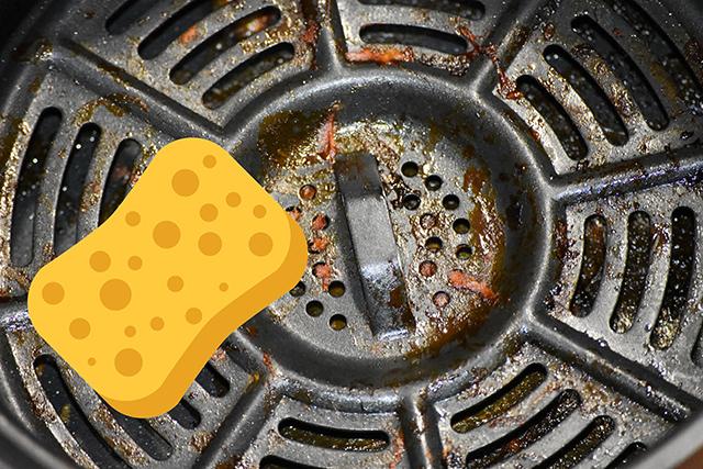 Agora só limpo a airfryer assim: ao abrir a gaveta, você descobrirá que muita sujeira foi removida sem esforço, sem esfregar ou usar sabão