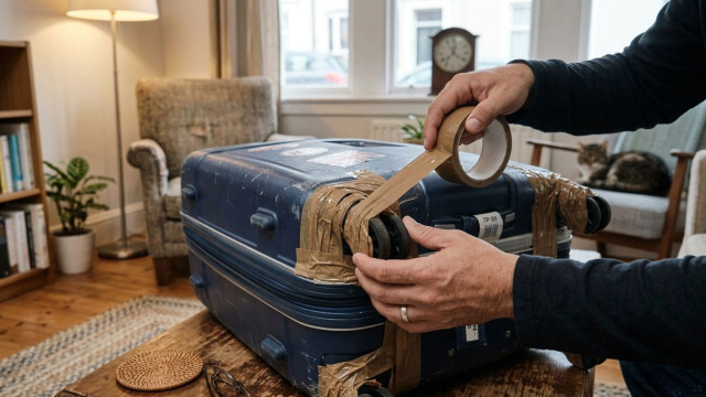 Não é necessário exagerar na quantidade de fita adesiva usada nas rodas e vale retirá-la assim que acabar a viagem (Créditos: Imagem gerada por IA)