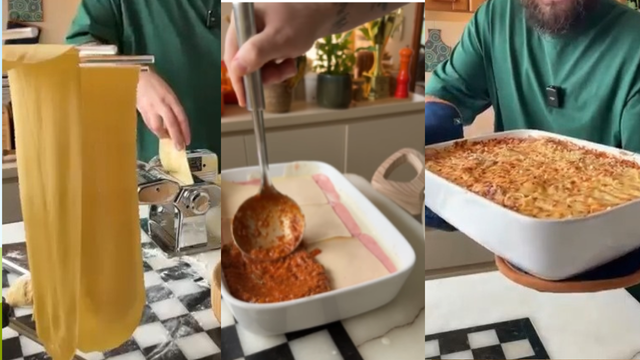 Passo a passo para preparar lasanha à bolonhesa com massa caseira. (créditos: (créditos: Reprodução/Youtube Luiz Felipe Alves)