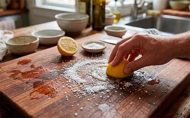 Tábua de corte manchada de tomate? Esfregue metade de um limão com sal grosso e deixe agir por 5 minutos