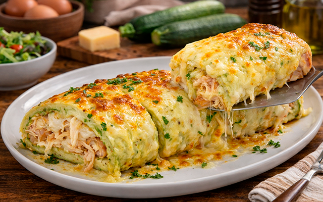 Zero farinha e muita proteína: rocambole de abobrinha leve e prático para o almoço ou jantar