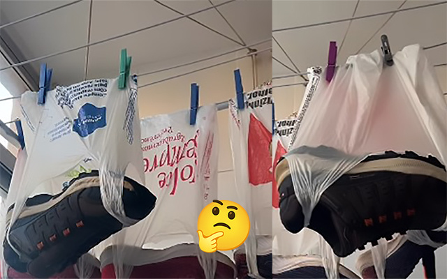 Descobri o melhor jeito de secar tênis (muito simples!): "A água escorre toda e assim eles não ocupam a lavanderia ou a soleira da janela"