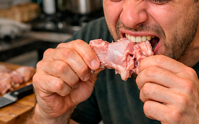 O que acontece se você comer frango cru sem perceber? Especialista responde