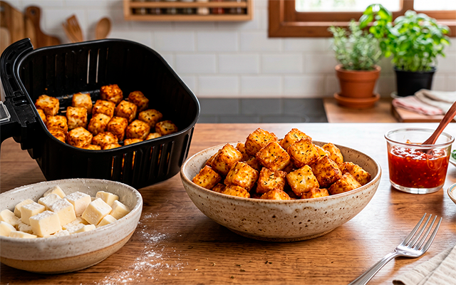 Parece petisco de bar, mas essa pipoquinha de queijo coalho do TudoGostoso é caseira e feita na airfryer