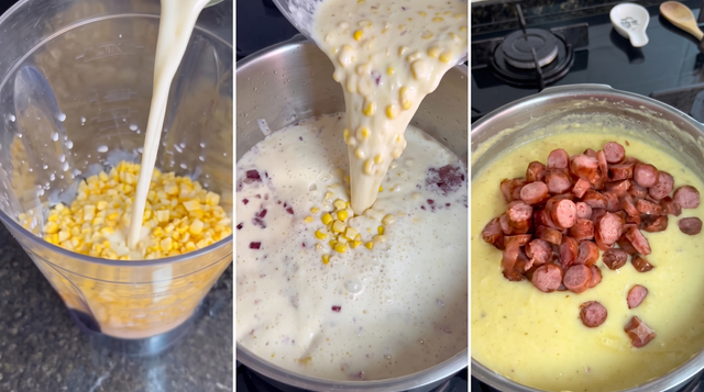 Milho, linguiça e queijo formam uma combinação cheia de sabor para o inverno. (Foto: reprodução @tamaraferrante no TikTok e aperfeiçoamento com IA)