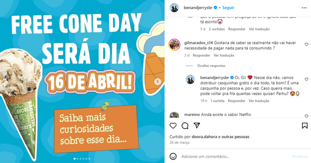 Você poderá comer sorvete Ben & Jerry's quantas vezes quiser se entrar na fila novamente (Créditos: Reprodução/Instagram)