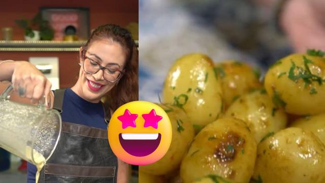 5 minutos na panela de pressão e essa batata bolinha tá pronta: é só cozinhar nessa pastinha deliciosa