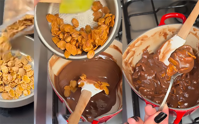 Preguiça de fazer o crunch cake? Então essa receita é para você: brigadeiro de Nutella crocante