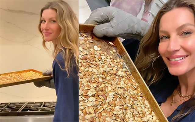 O lanche rápido, salgado, crocante e saudável de Gisele Bündchen: como fazer semente de abóbora assada em casa
