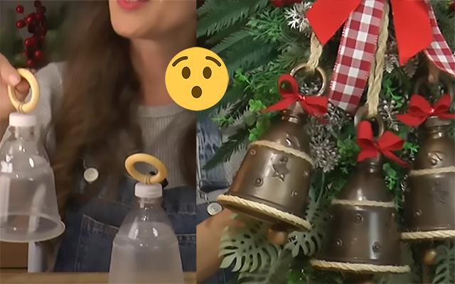 3 potes e 3 garrafas plásticas se transformam em um lindo enfeite de Natal para a porta da sua casa: aprenda o passo a passo da decoração barata, faça você mesmo!