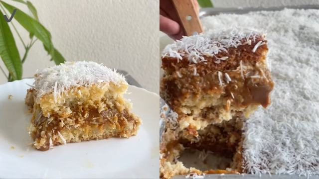Este bolo de doce de leite com coco é tão delicioso que você não vai querer dividir com mais ninguém!