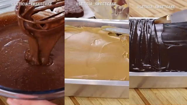 Passo a passo para preparar bolo pão de mel com recheio de doce de leite e cobertura de ganache. (créditos: Reprodução/Youtube Letícia Sweet Cake)
