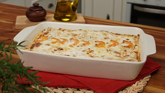 Lasanha de banana da terra com camarão do chef Marllon do TudoGostoso: receita tem a combinação perfeita de sabores