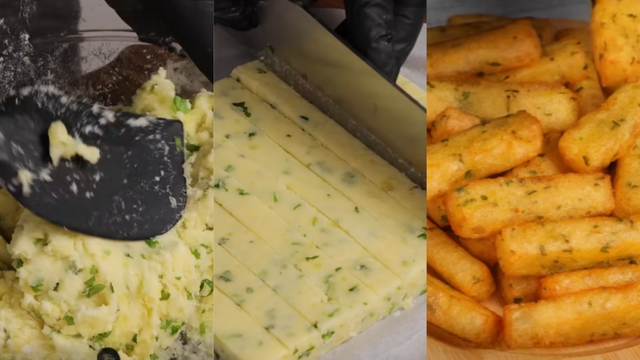 Depois de misturar os ingredientes, basta cortar a massa em formato de palitos e levar para fritar (Créditos: Reprodução/YouTube @ALOi)