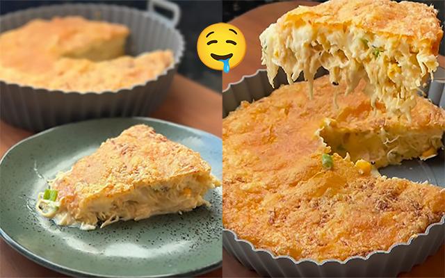 Torta de frango cremosa (perfeita pro jantar!): receita com tapioca é fácil, saudável e tem 15,6 g de proteína por pedaço