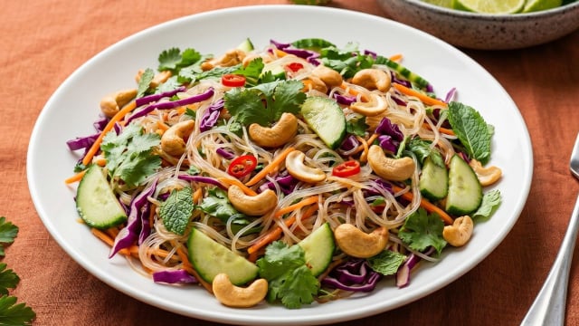 Salada vietnamita de macarrão de vidro com repolho roxo e cenouras: receita leve e nutritiva para um jantar prático