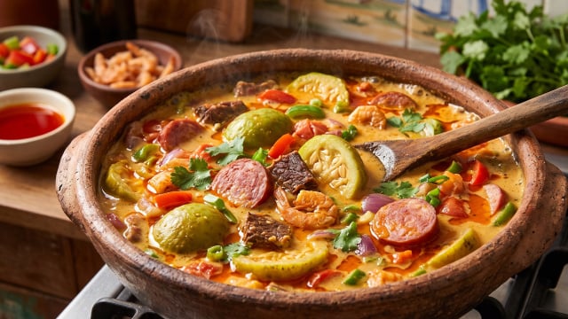 A maxixada é muito popular no Nordeste e leva ingredientes como carne seca e azeite de dendê (Créditos: Imagem gerada por IA)