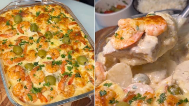 Pirarucu com camarão em uma travessa é a combinação perfeita para a Páscoa: já anota a receita para fazer!