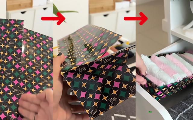 Nunca mais jogue fora sacolas de papel, transforme-as em organizadores para gavetas e armários de um jeito muito fácil