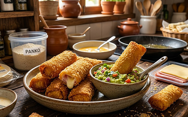 Impossível resistir à crocância deste enroladinho de queijo e presunto com massa de pastel e empanado: são poucos ingredientes e muita praticidade