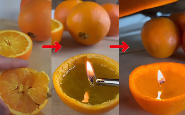 Como fazer uma vela caseira cítrica natural usando a casca de uma laranja