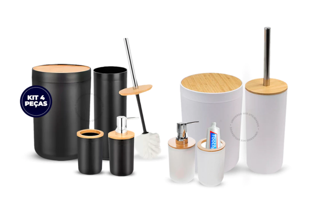 O kit banheiro com bambu traz sofisticação para o dia a dia (Divulgação: Shopee).