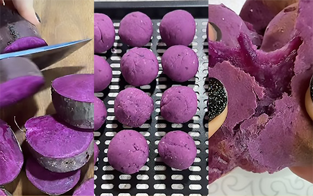 Fiz o pão de queijo mais lindo do mundo: receita com batata-doce roxa e queijo meia cura fica puxa-puxa, divina com café!