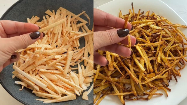 Muito melhor que batata frita, segundo o meu filho: inhame na airfryer, quando eu faço não sobra nada