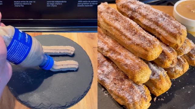 Churros crocantes e proteicos SEM FARINHA DE TRIGO: truque com garrafa plástica é a dica de ouro dessa receita!