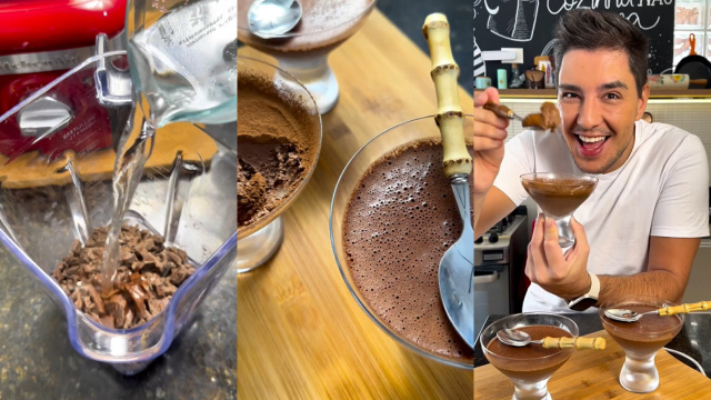 Chocolate, água e liquidificador é tudo que você precisa pra fazer essa mousse: receita fácil SEM OVO E LEITE