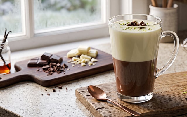 Uma bebida doce e quentinha para esquentar quem acordou no frio: receita de chocolate quente meio a meio em uma caneca só!